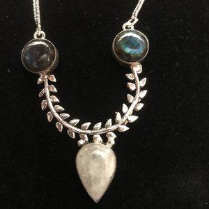 Moonstone & Firey Labradorite 925 Stamped Sterling Silver Necklace.